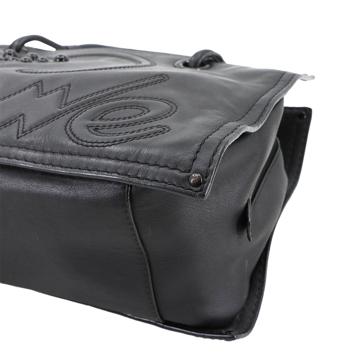 Shopper Tote Bag Leather Black Studs Purse