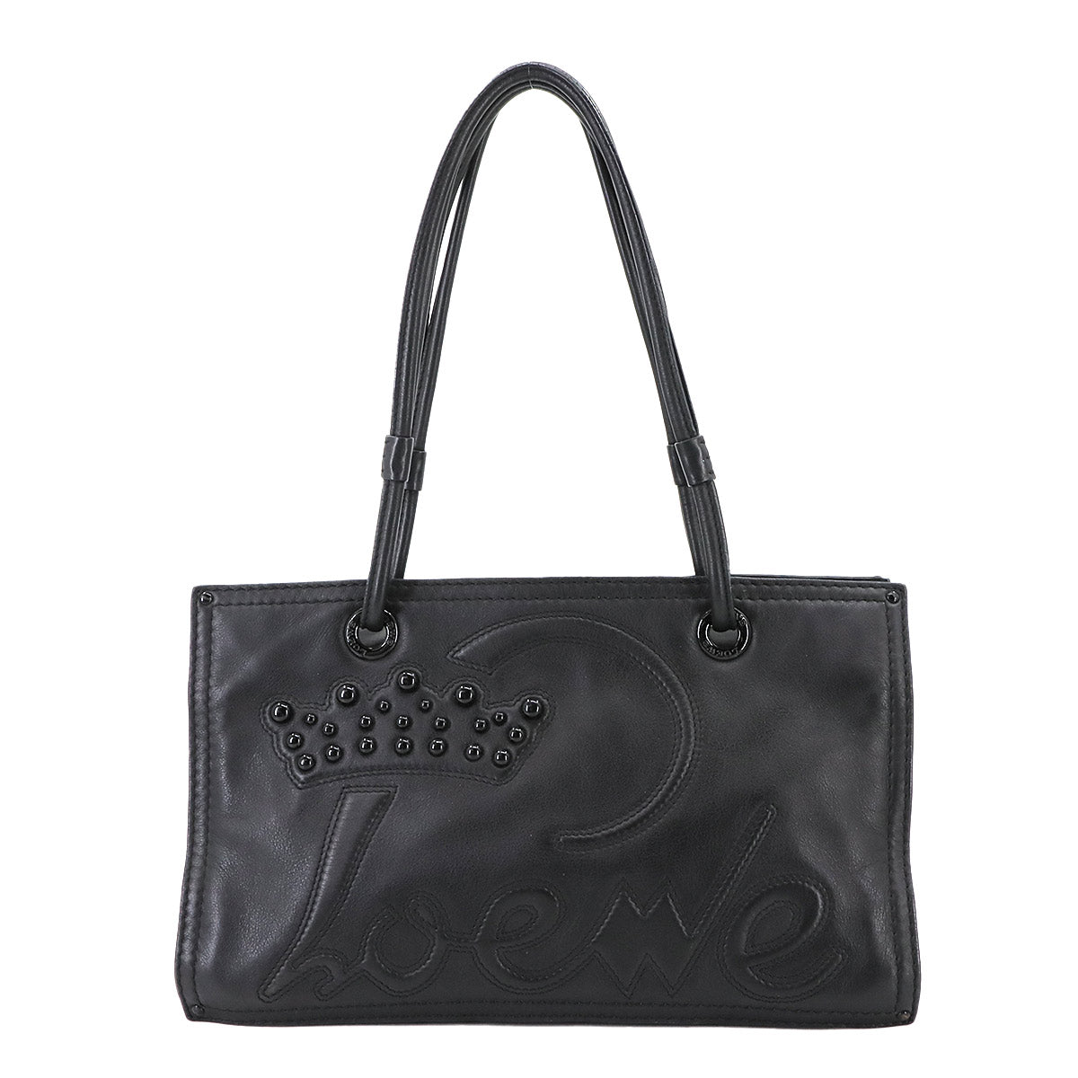 Shopper Tote Bag Leather Black Studs Purse