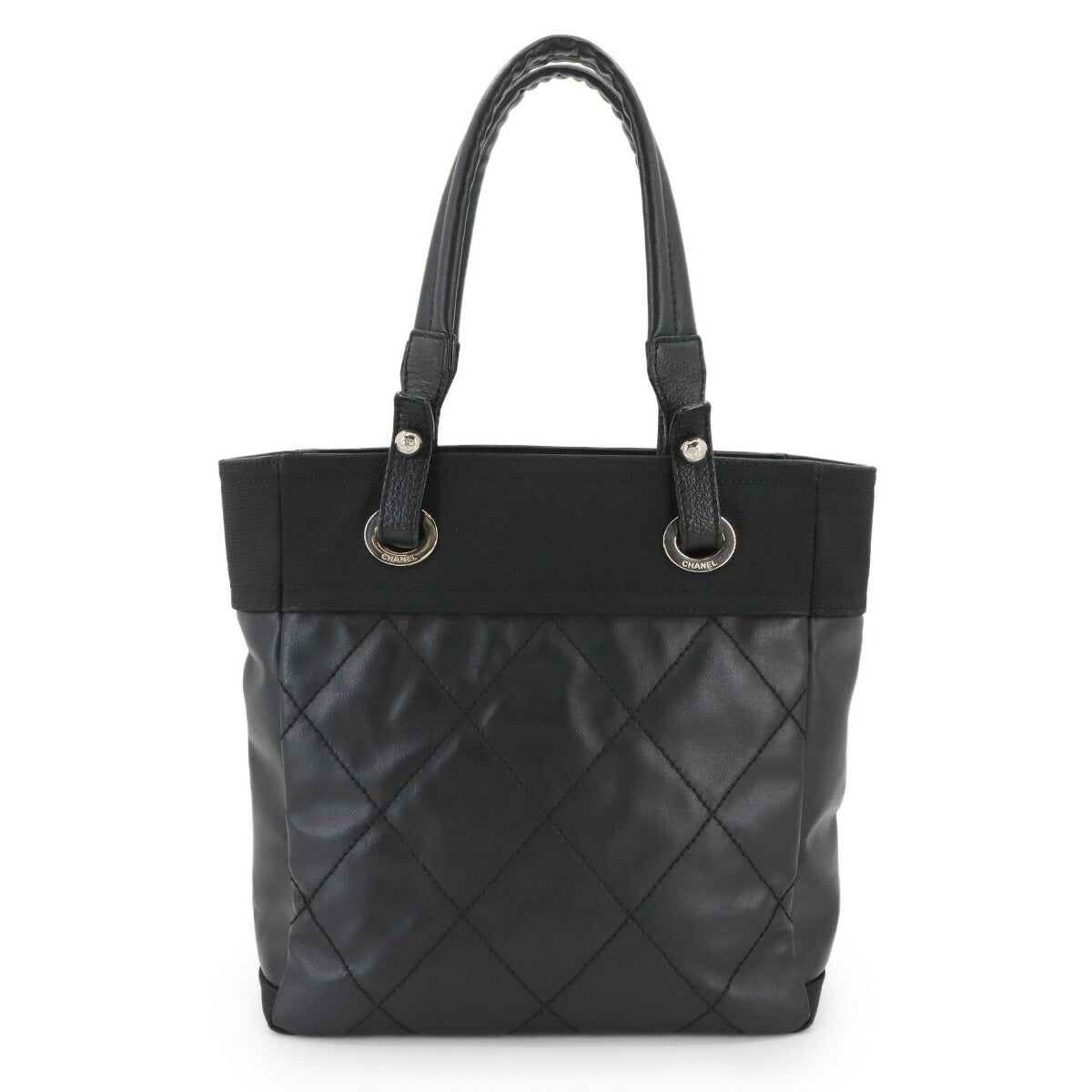 Paris Biarritz PM Tote Bag PVC Nylon Leather Black A34208 Purse