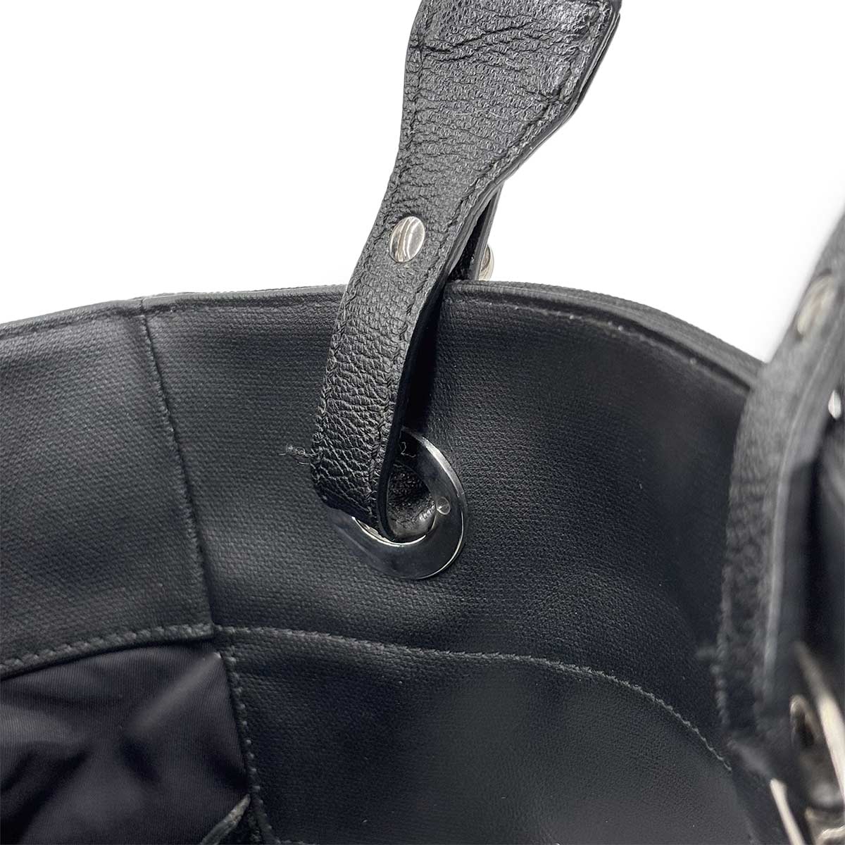 Paris Biarritz PM Tote Bag PVC Nylon Leather Black A34208 Purse