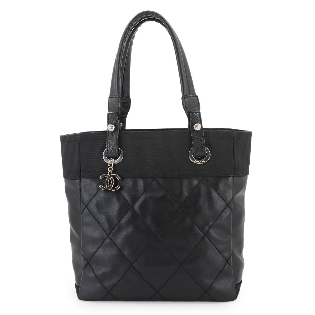 Paris Biarritz PM Tote Bag PVC Nylon Leather Black A34208 Purse