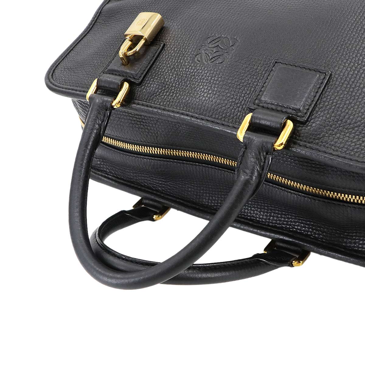 LOEWE Amazona 28 Hand Bag Leather Black Anagram Purse
