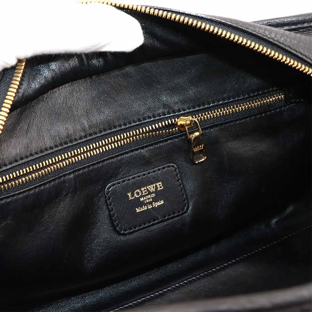 LOEWE Amazona 28 Hand Bag Leather Black Anagram Purse