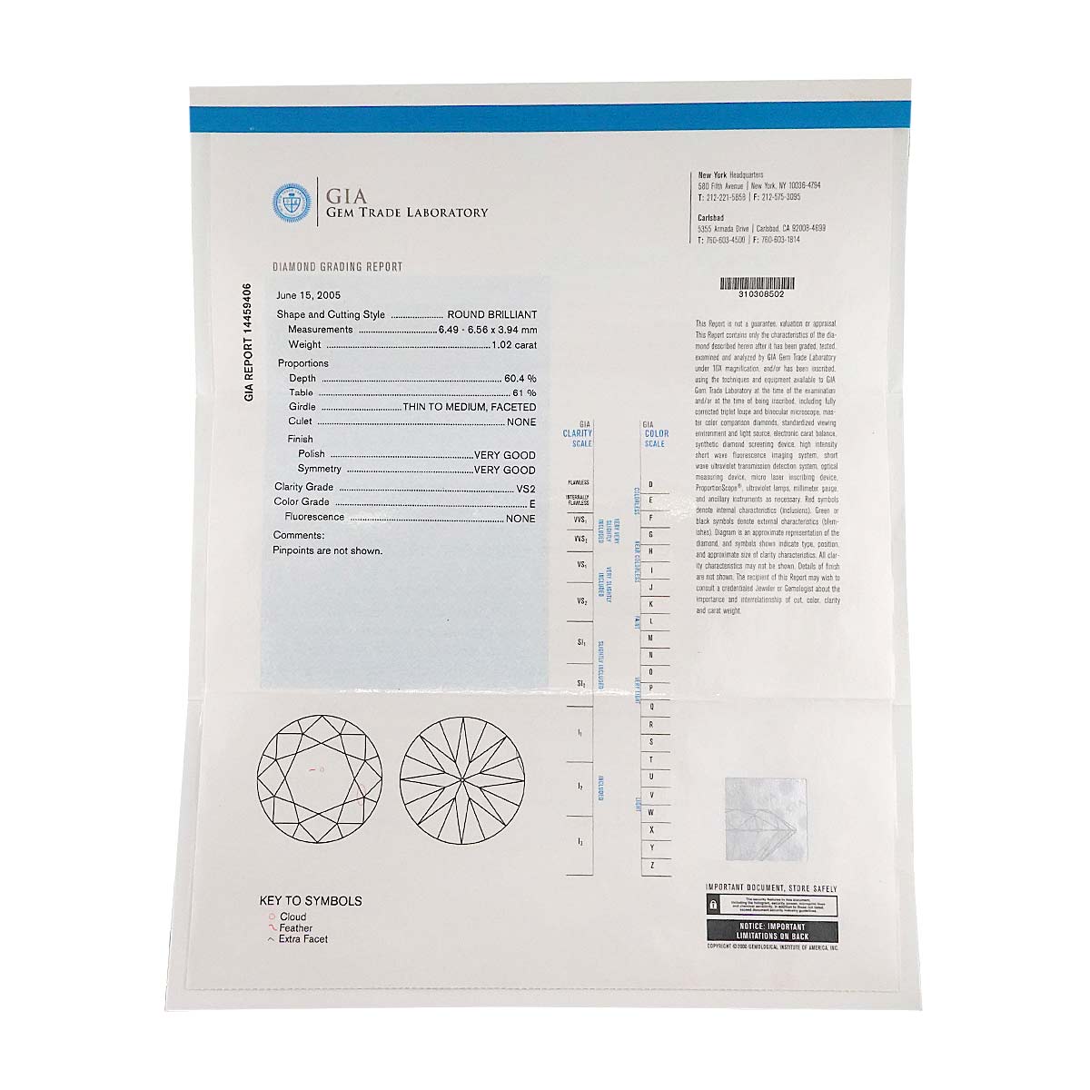 Diamond 1.02ct E/VS2 Ring Pt Size53 6-6.25(US)