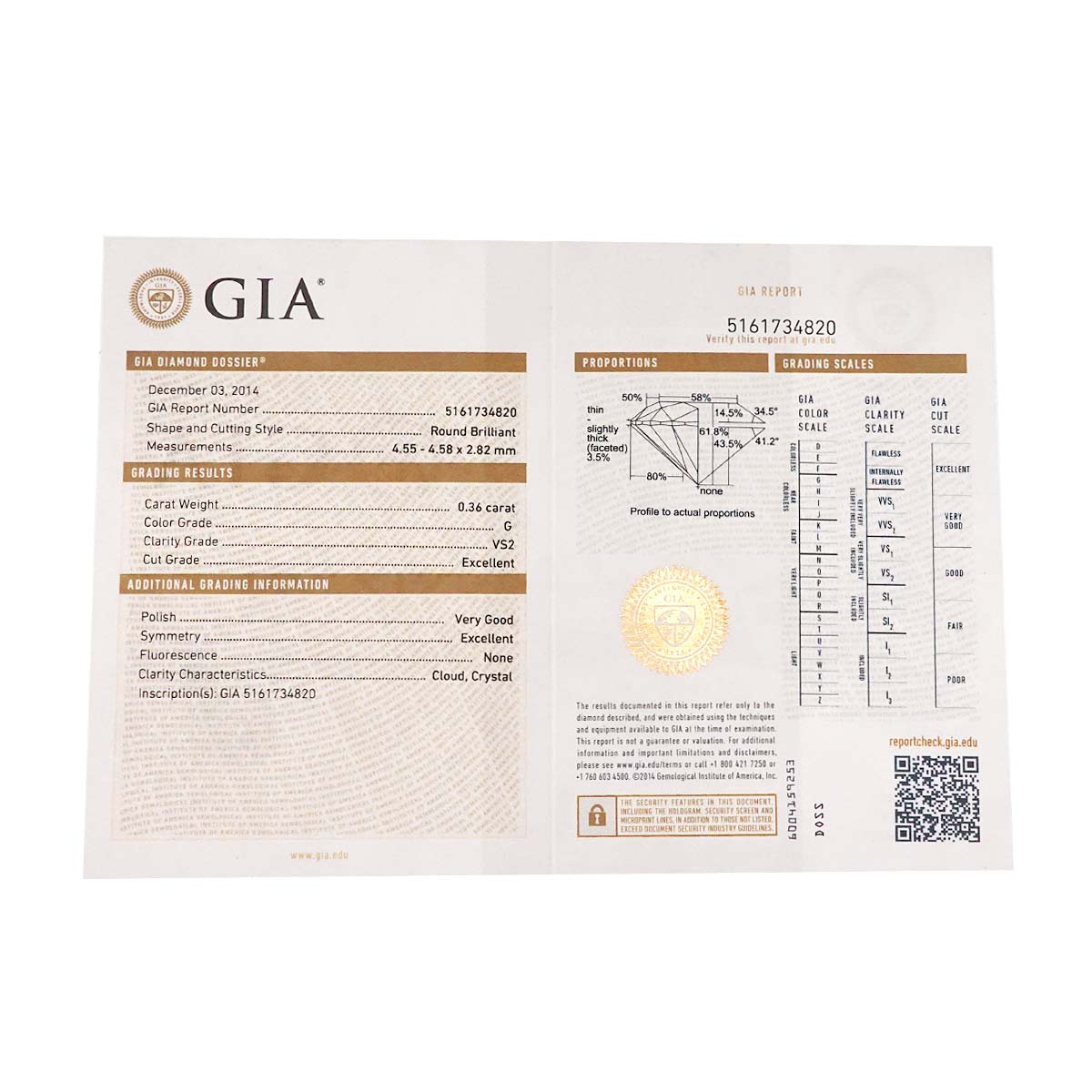 Diamond 0.36ct G/VS2/EX Ring Pt Platinum size47 4(US)