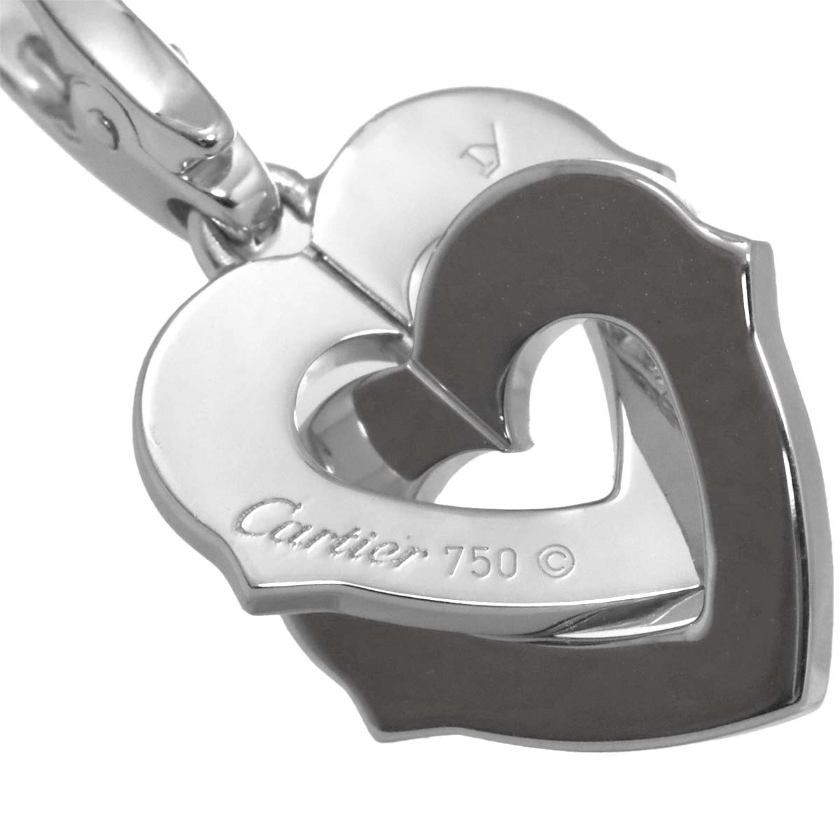 Double Heart Pave Diamond Necklace 18K White Gold 750