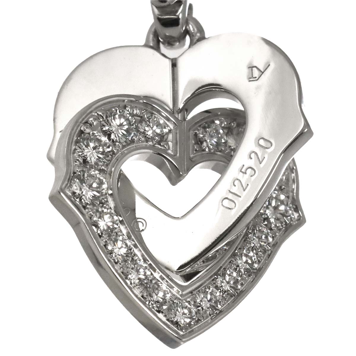 Double Heart Pave Diamond Necklace 18K White Gold 750