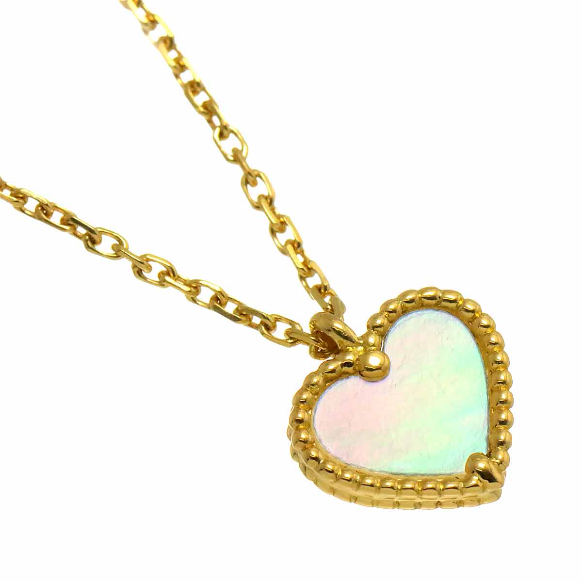 Sweet Alhambra Heart Mother of Pearl MOP Necklace 18K YG 750