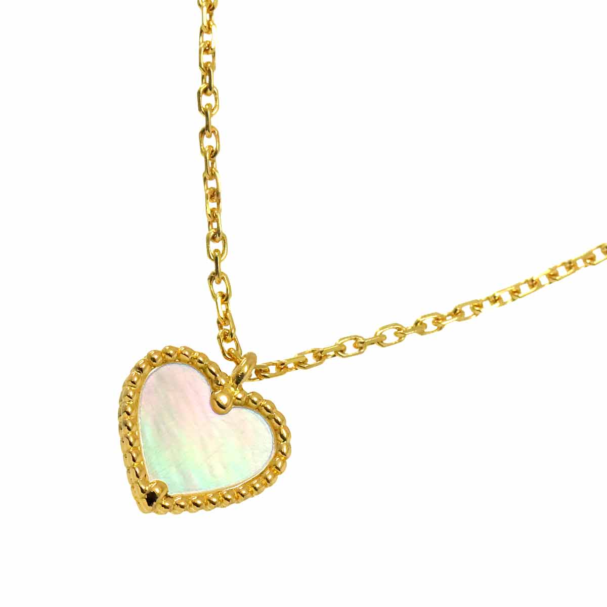 Sweet Alhambra Heart Mother of Pearl MOP Necklace 18K YG 750