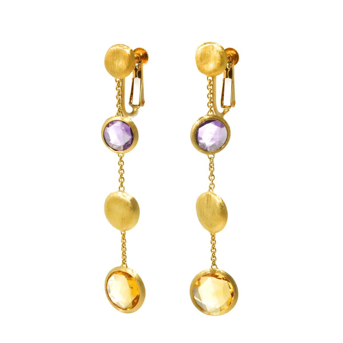 Citrine Amethyst Earrings Clip on 18K Yellow Gold 750