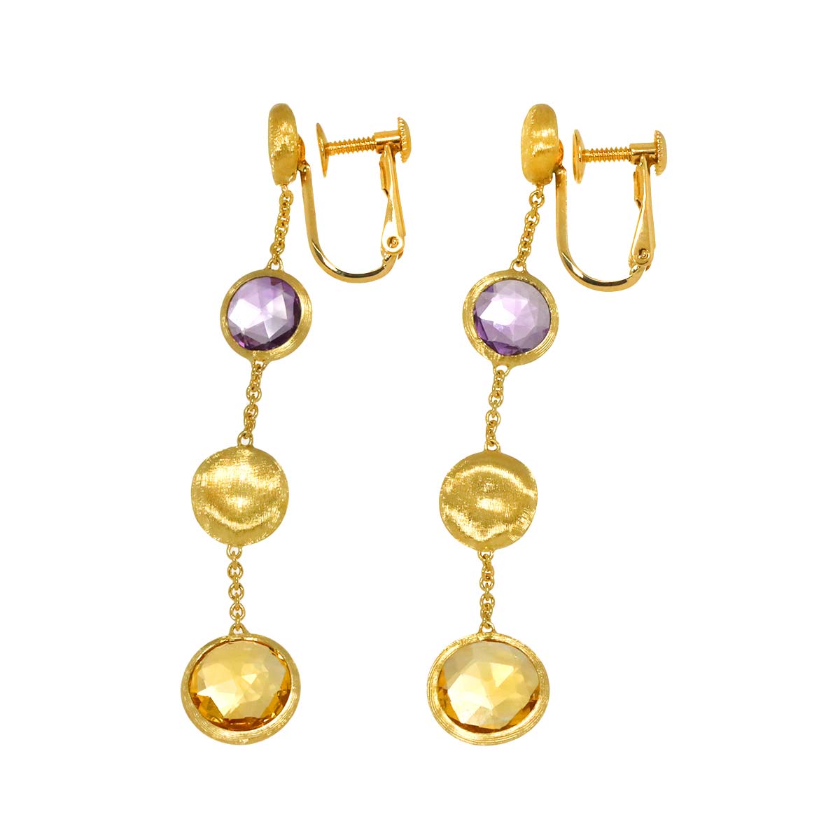 Citrine Amethyst Earrings Clip on 18K Yellow Gold 750