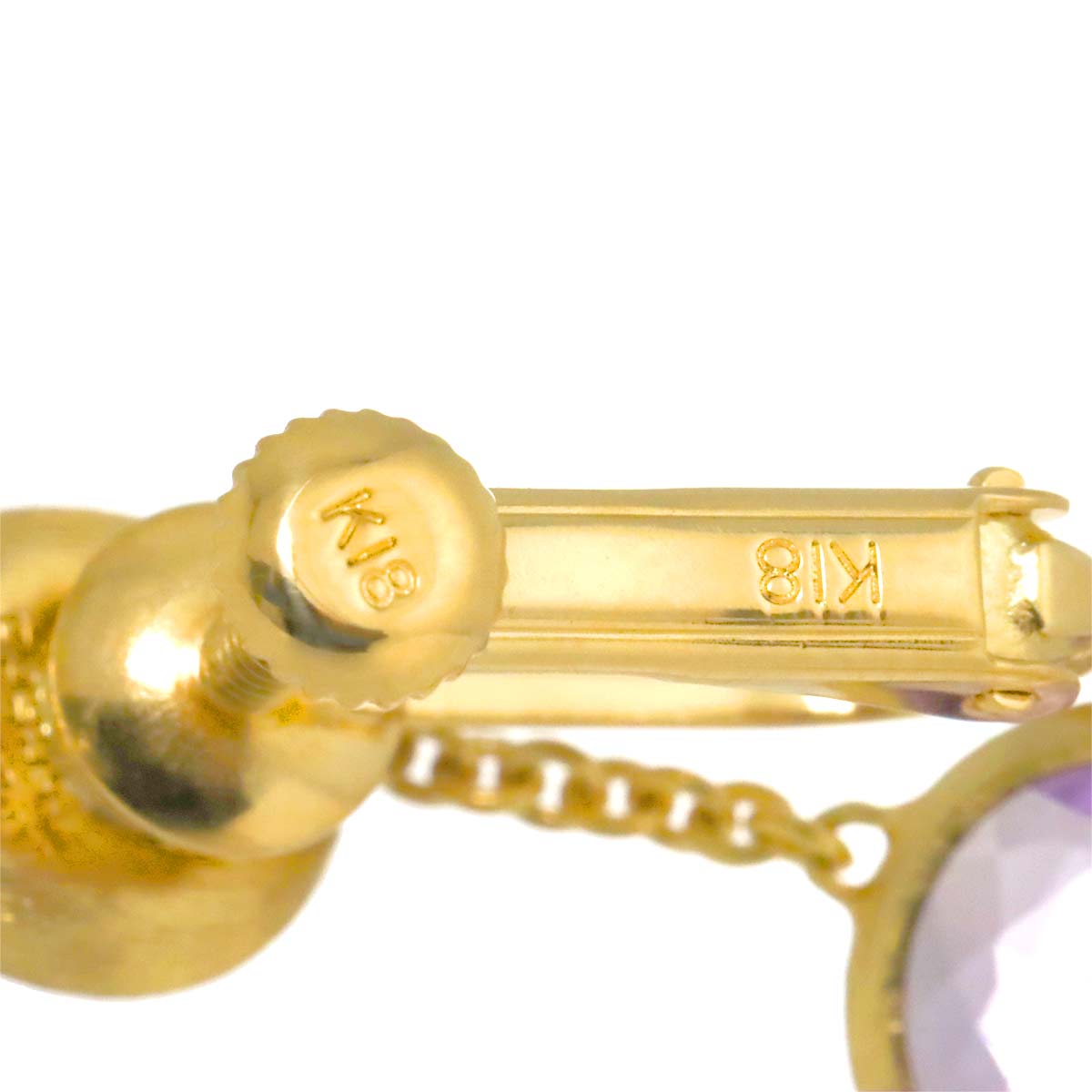 Citrine Amethyst Earrings Clip on 18K Yellow Gold 750