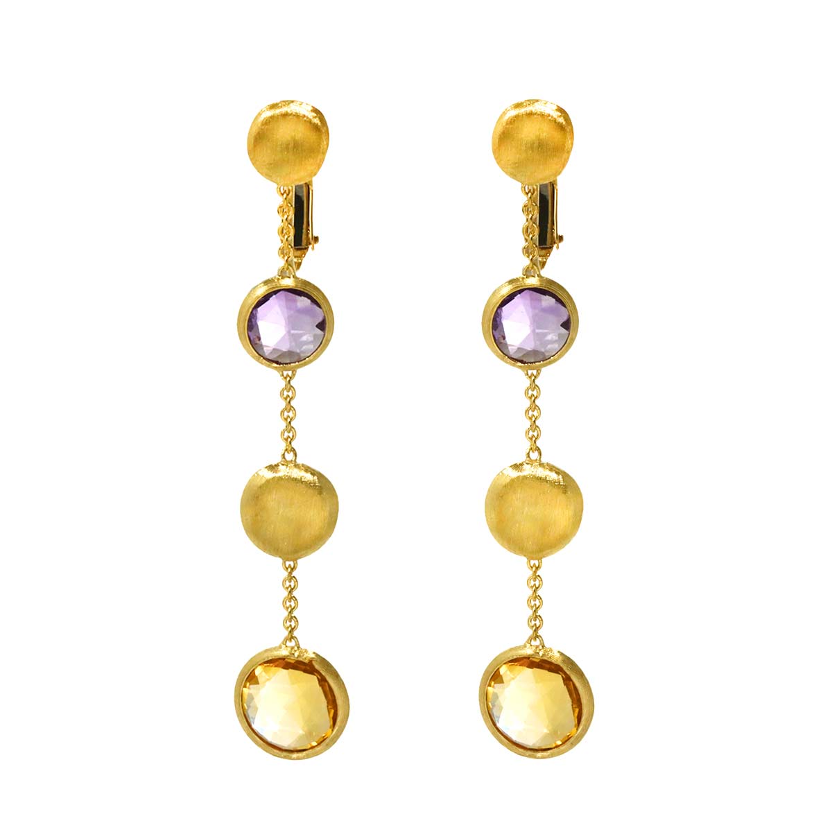Citrine Amethyst Earrings Clip on 18K Yellow Gold 750