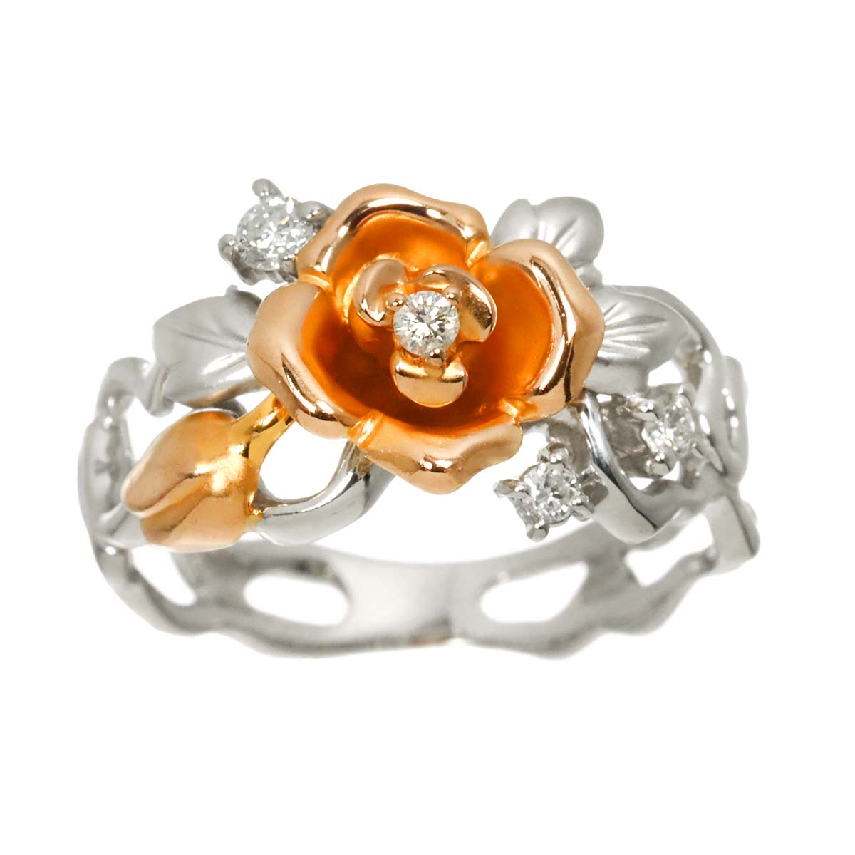 Diamond 0.12ct Ring 18K K18 WG PG White Pink Gold size5.5-5.75(US)