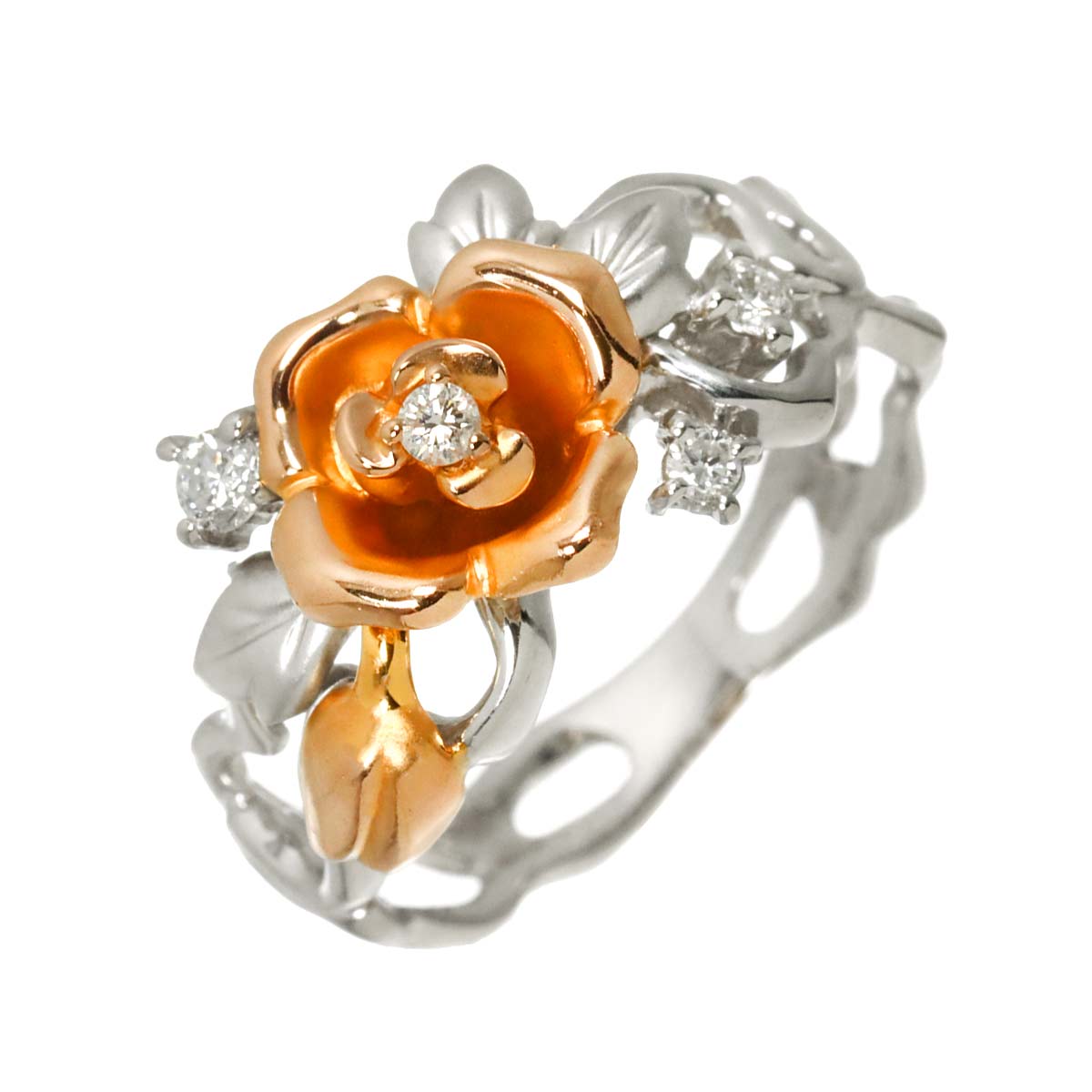 Diamond 0.12ct Ring 18K K18 WG PG White Pink Gold size5.5-5.75(US)