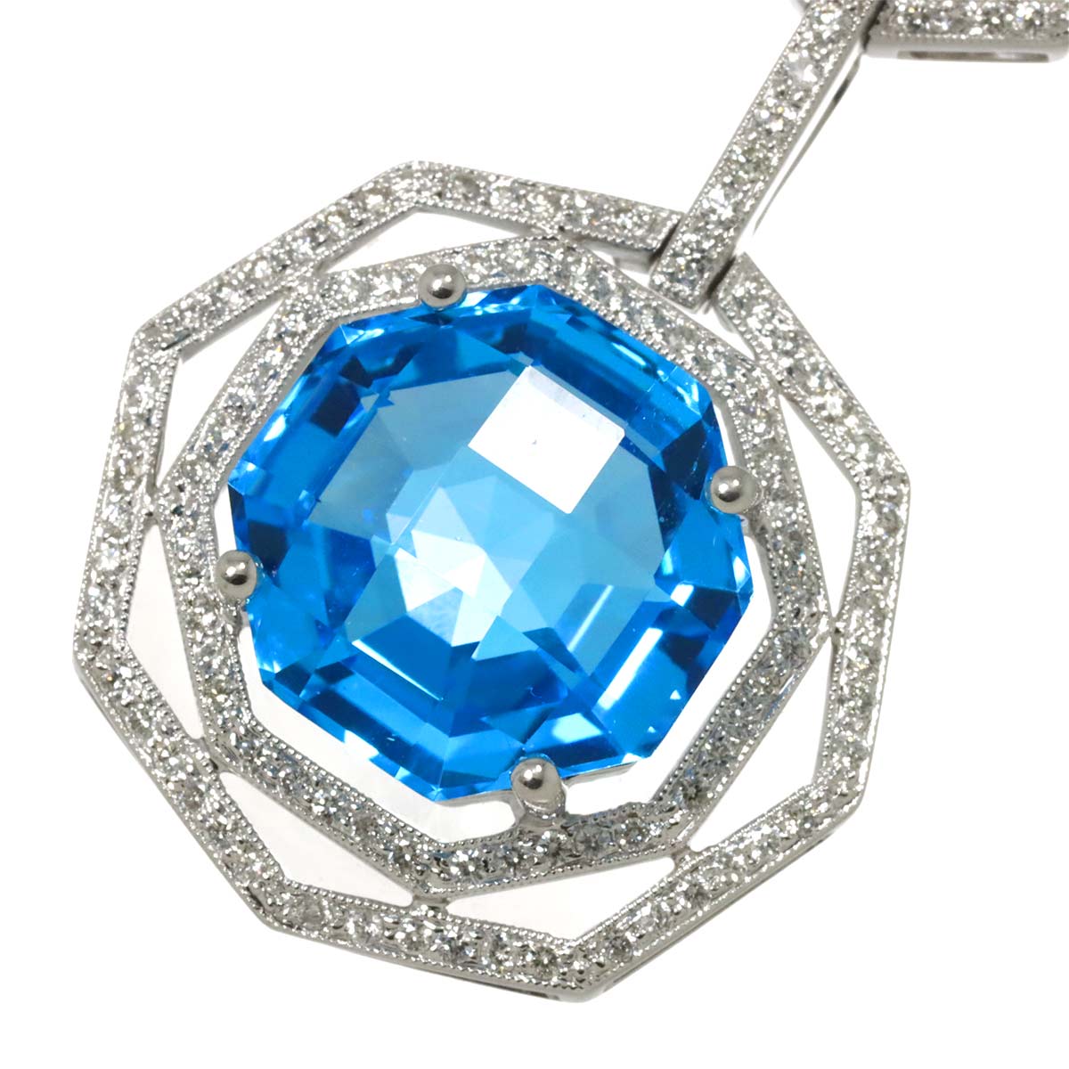 Topaz 13.67ct Diamond 0.75ct Pendant Top 18K K18 WG White Gold 750