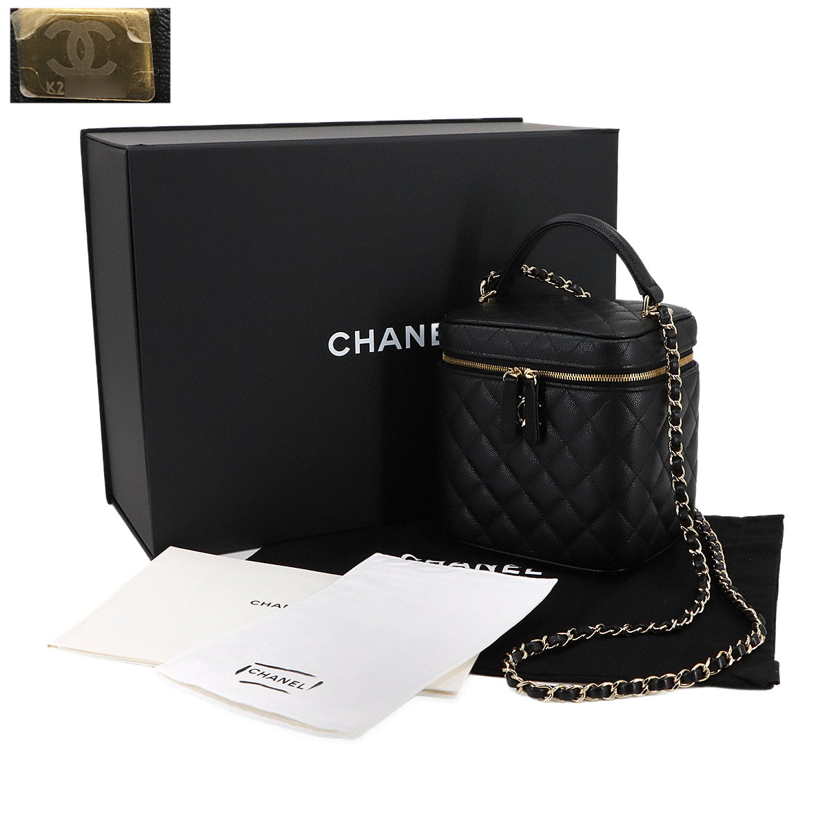 Matelasse Vanity Hand Chain Shoulder Bag Leather Black AS2362