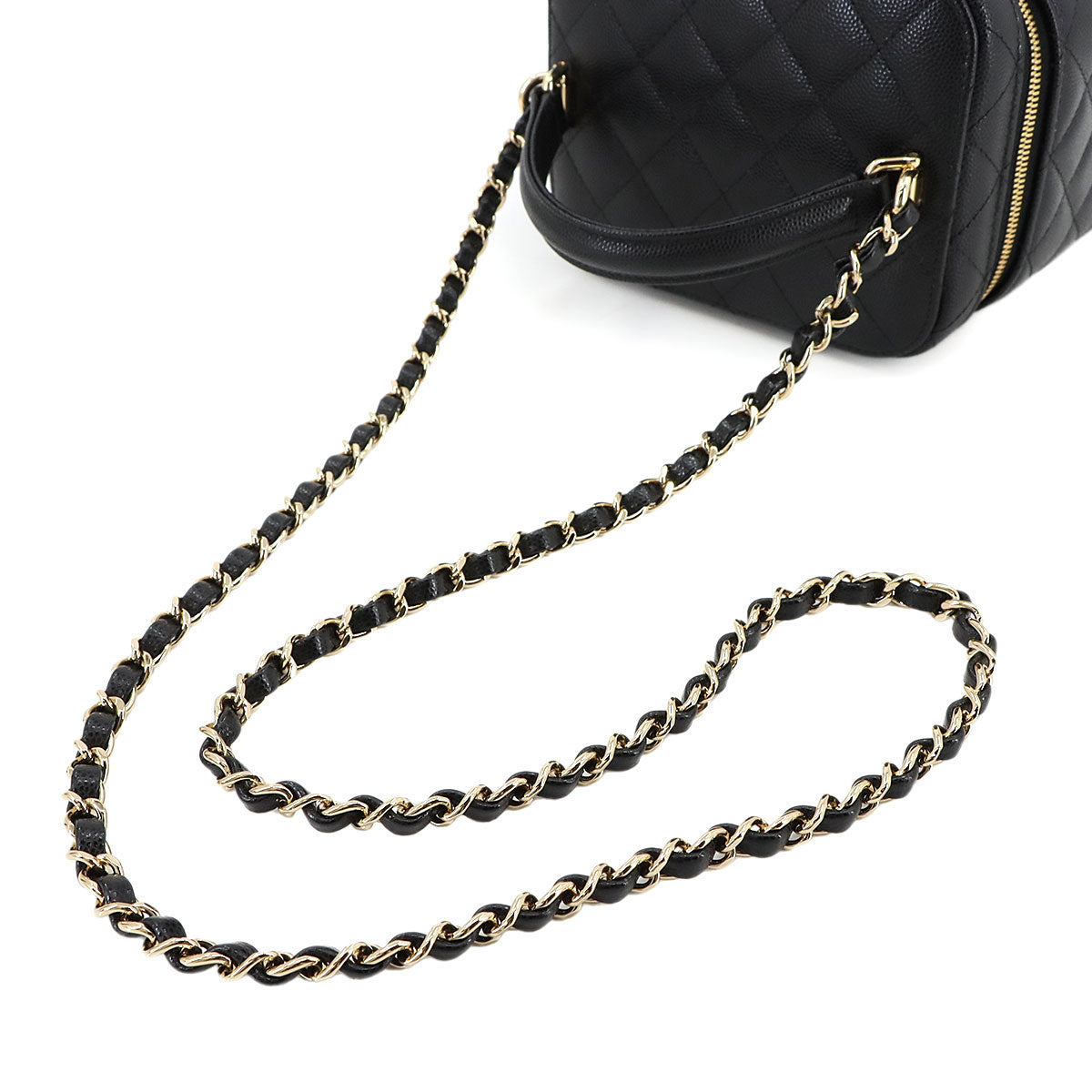 Matelasse Vanity Hand Chain Shoulder Bag Leather Black AS2362