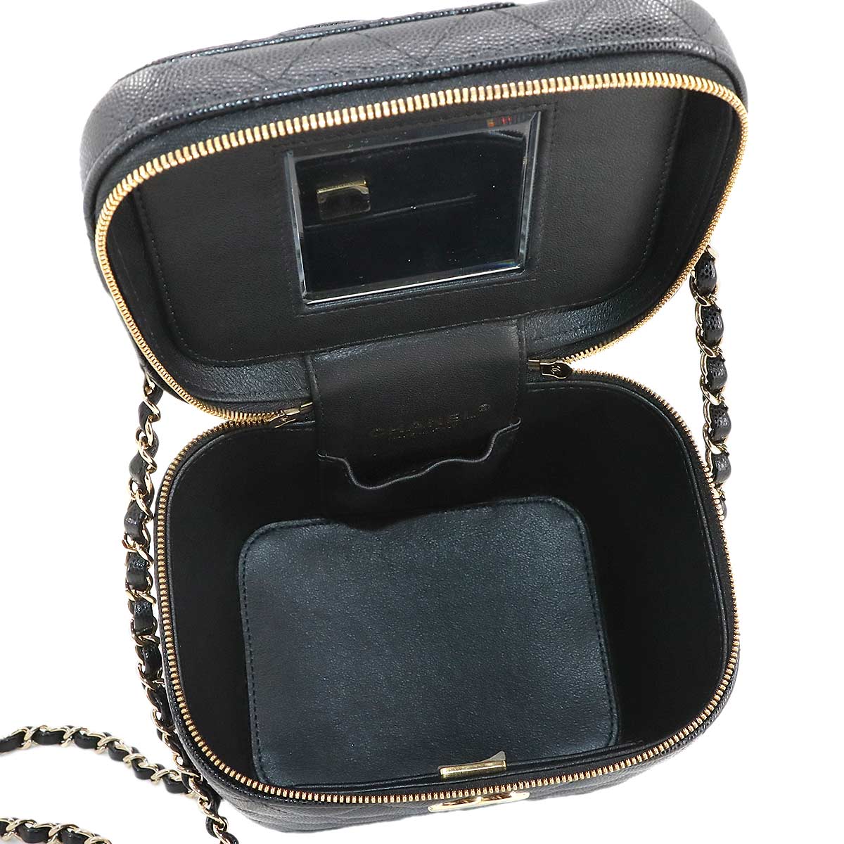 Matelasse Vanity Hand Chain Shoulder Bag Leather Black AS2362