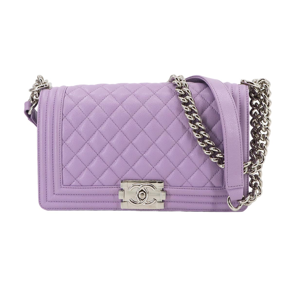 BOY CHANEL Chain Shoulder Bag Leather Purple A67086 Purse