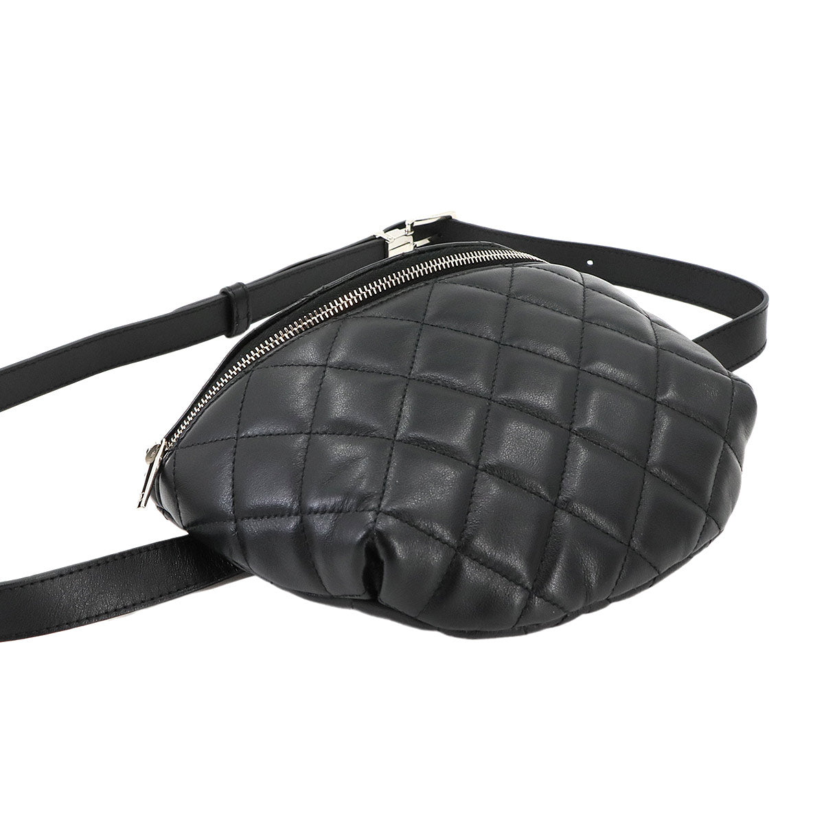 Matelasse Uniform Waist Crossbody Bag Leather Black
