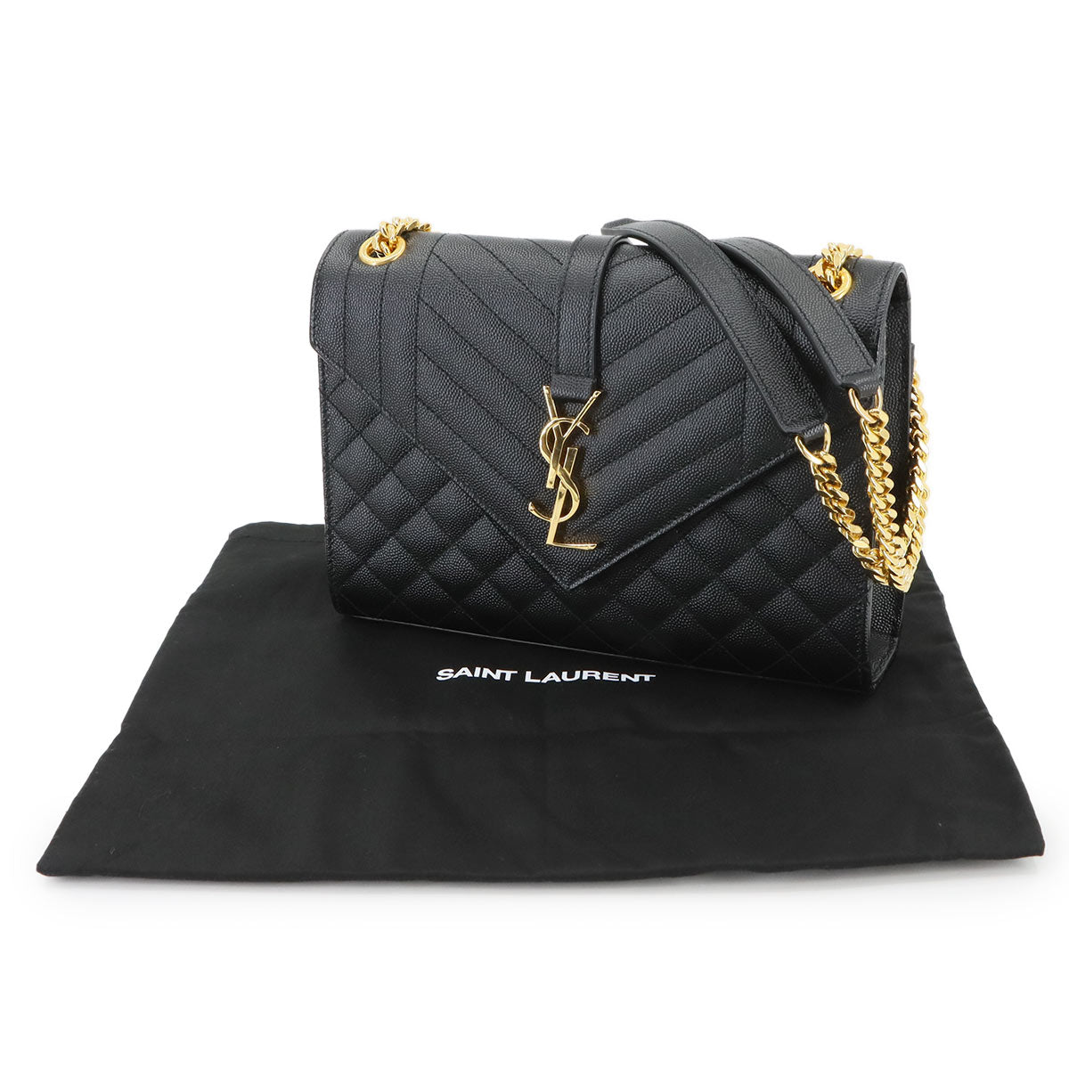 Envelope Medium Chain Shoulder Bag Leather Black 600185