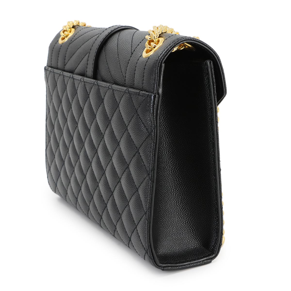 Envelope Medium Chain Shoulder Bag Leather Black 600185