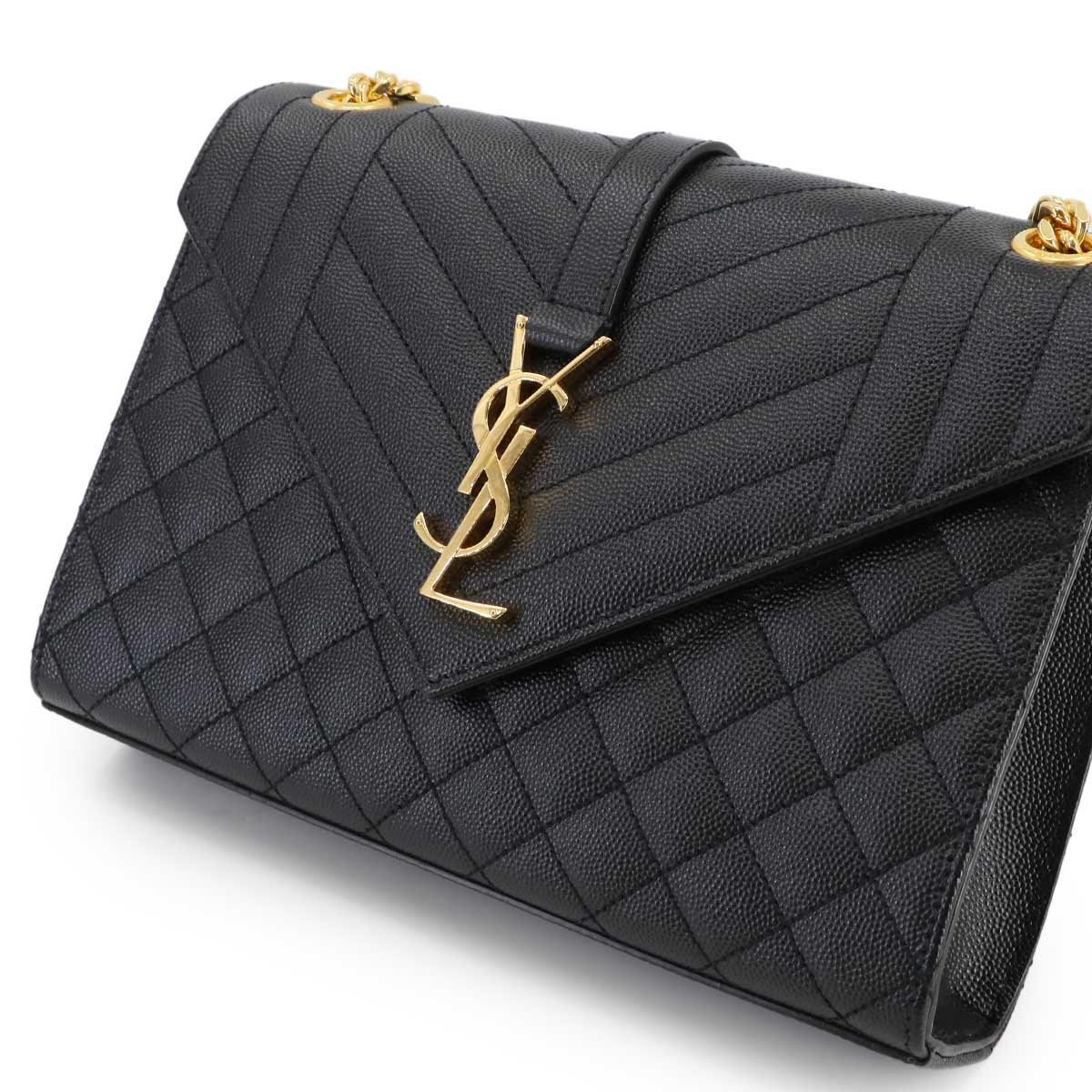 Envelope Medium Chain Shoulder Bag Leather Black 600185