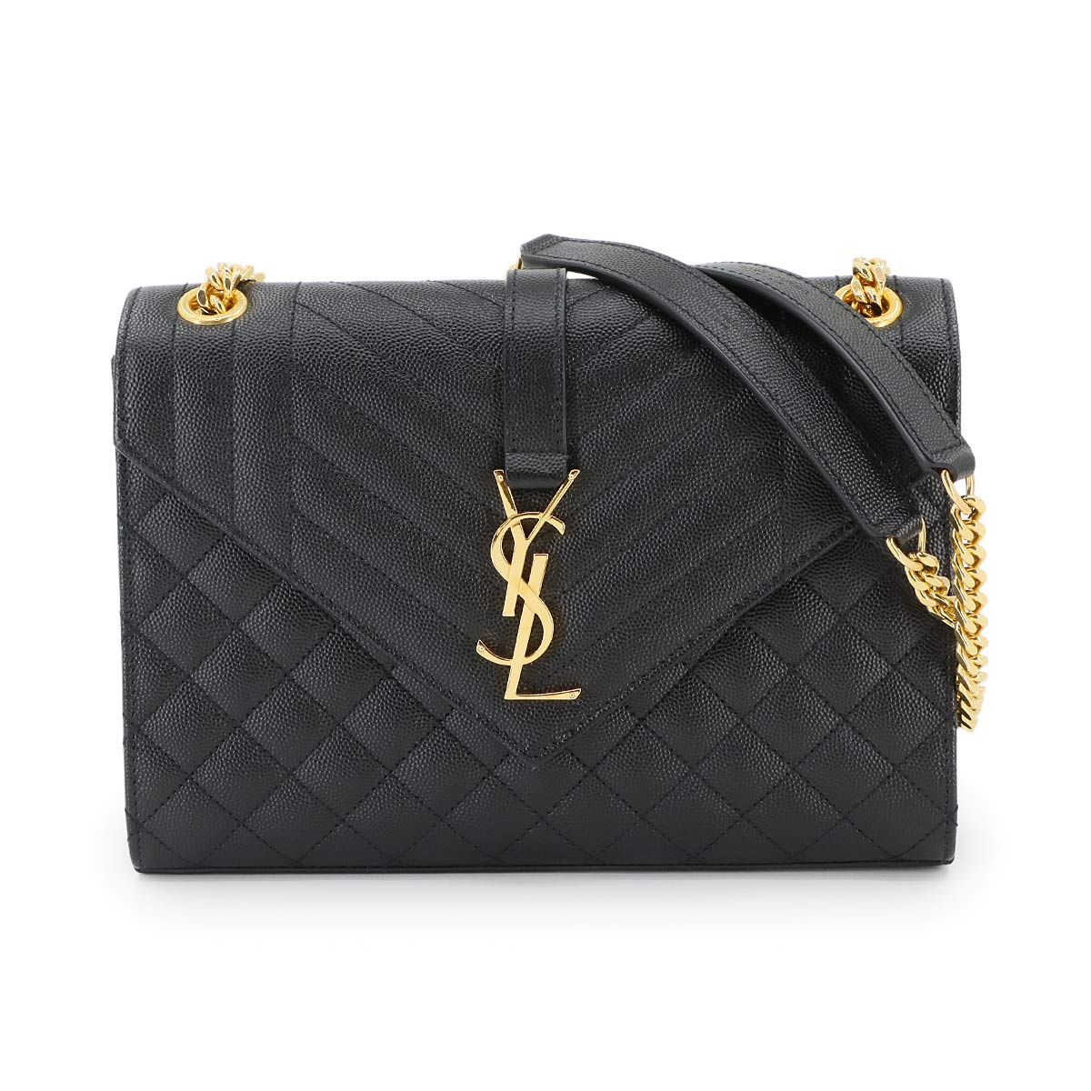 Envelope Medium Chain Shoulder Bag Leather Black 600185