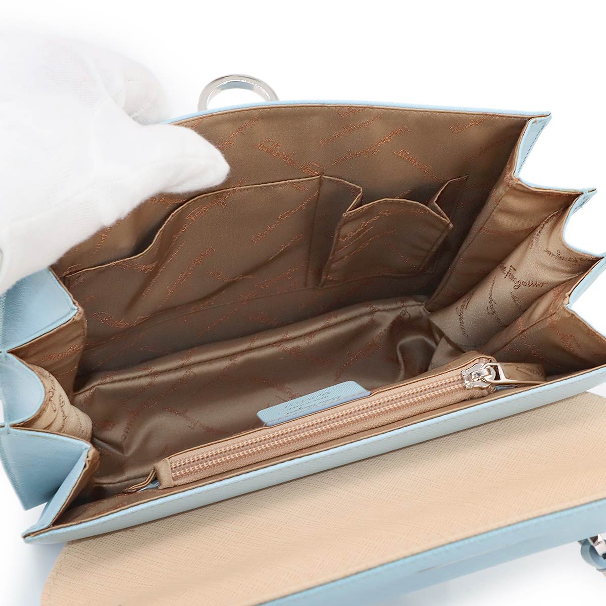 Gancini Hand Shoulder Bag Leather Light Blue