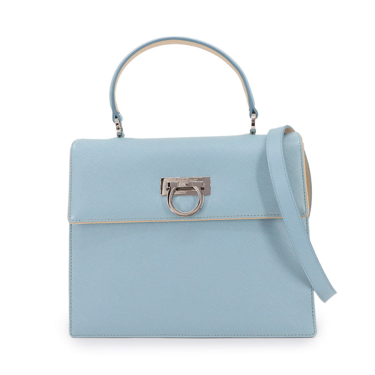 Gancini Hand Shoulder Bag Leather Light Blue