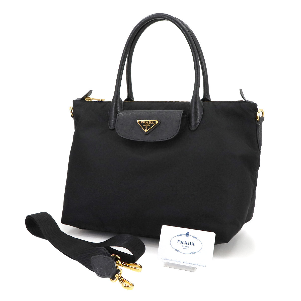 Hand shoulder Bag Nylon Saffiano Leather Black 1BA106