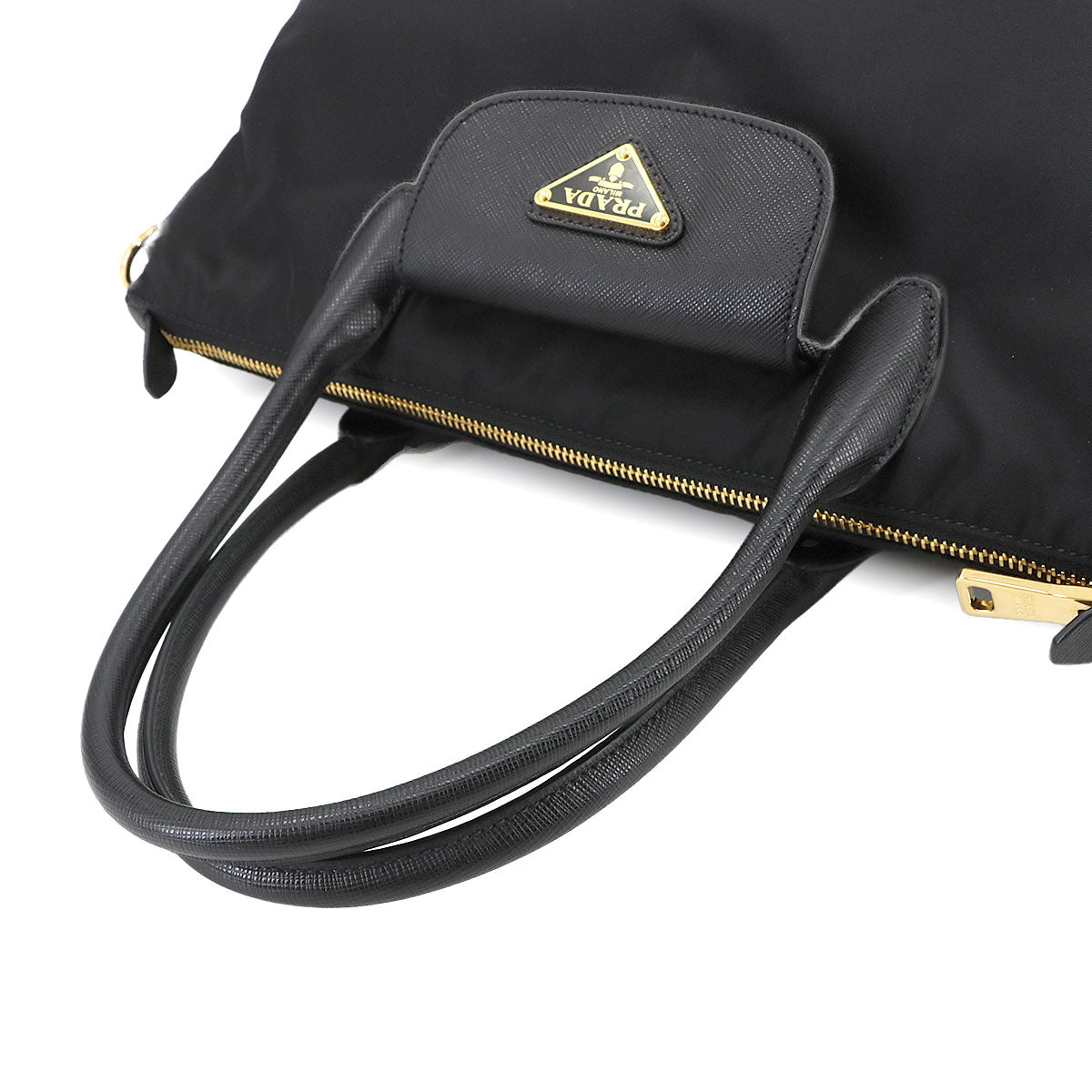 Hand shoulder Bag Nylon Saffiano Leather Black 1BA106