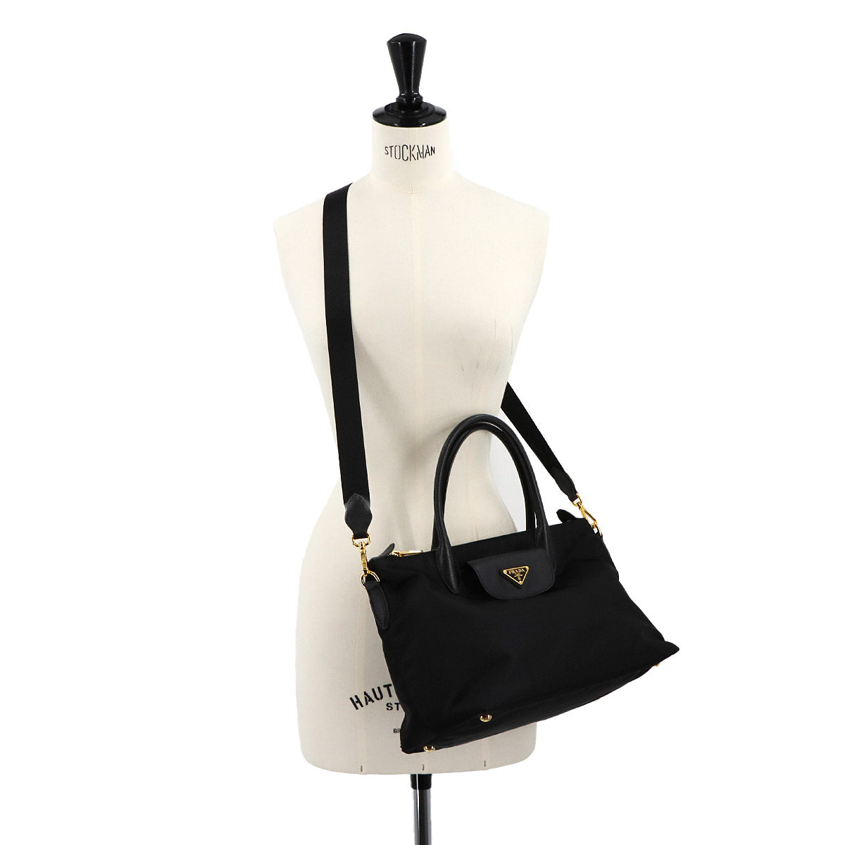 Hand shoulder Bag Nylon Saffiano Leather Black 1BA106