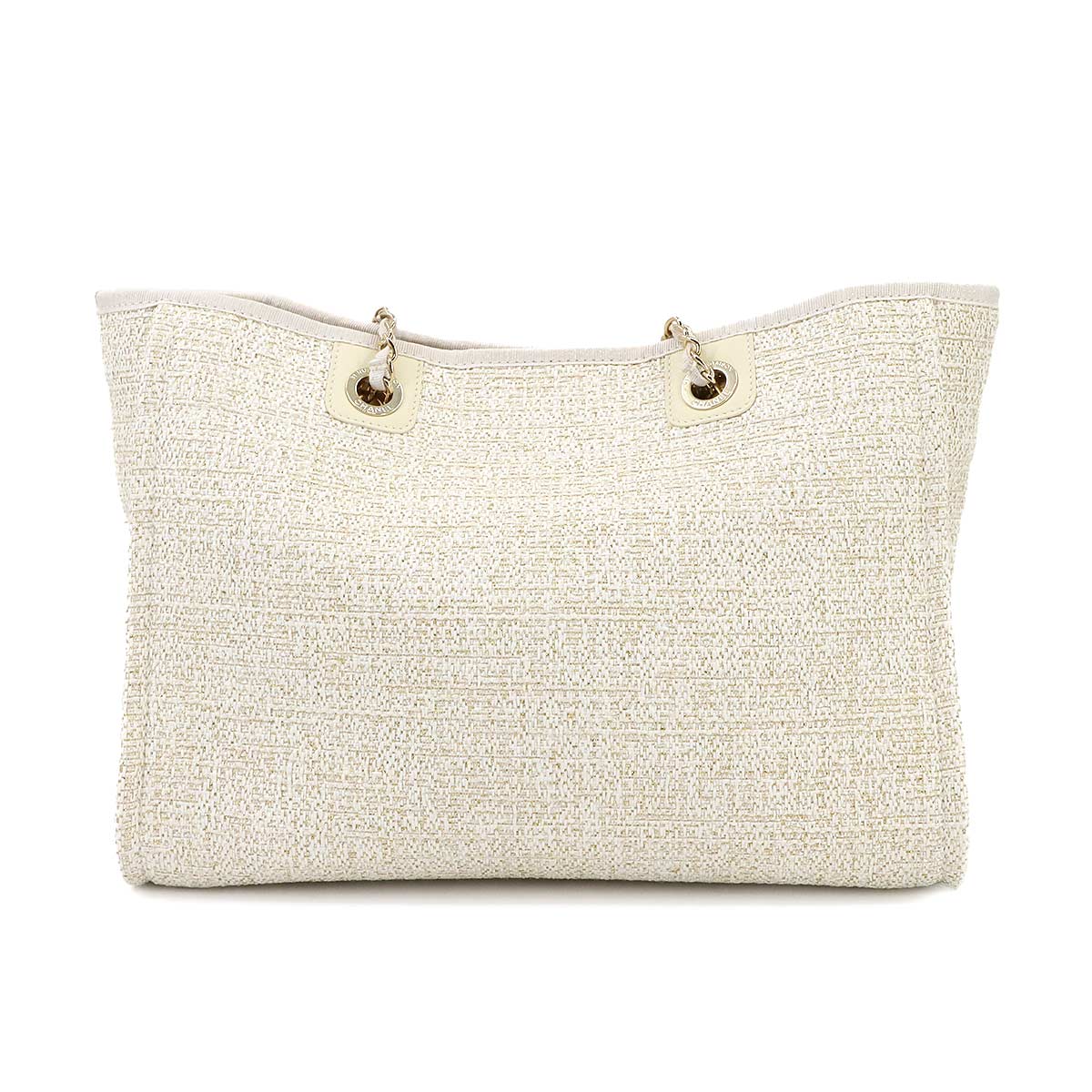 Deauville MM Chain Tote Bag Tweed Leather White Gold A67001