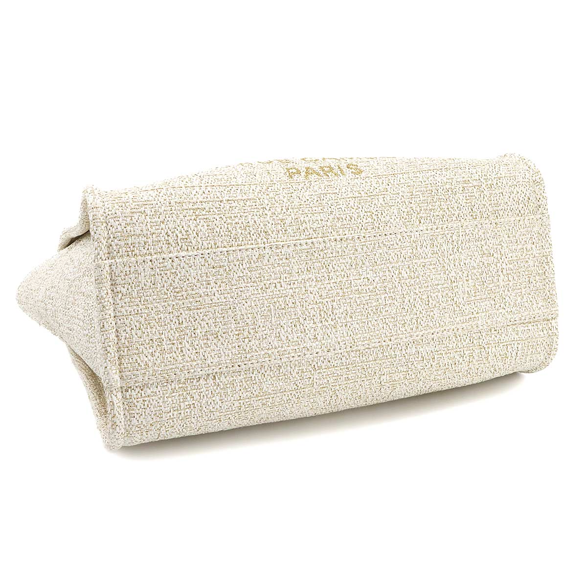 Deauville MM Chain Tote Bag Tweed Leather White Gold A67001