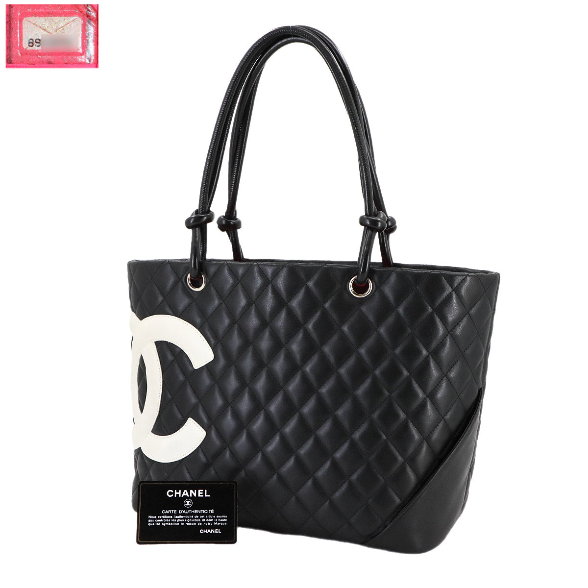 Cambon Line Large Tote Bag Leather Black White A25169 Purse