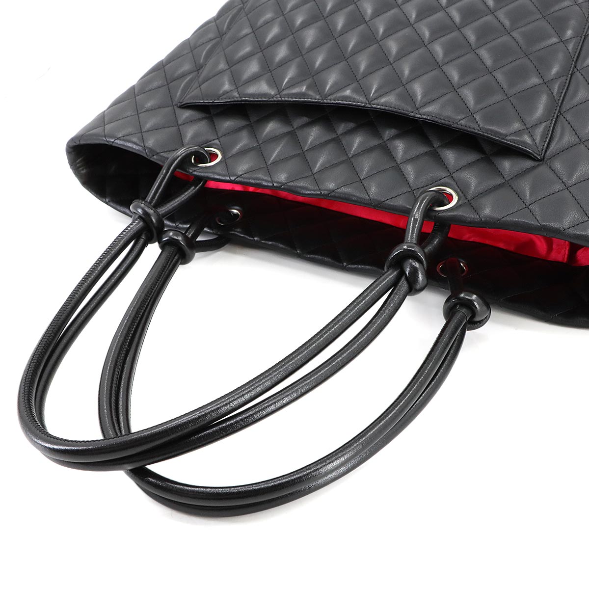 Cambon Line Large Tote Bag Leather Black White A25169 Purse