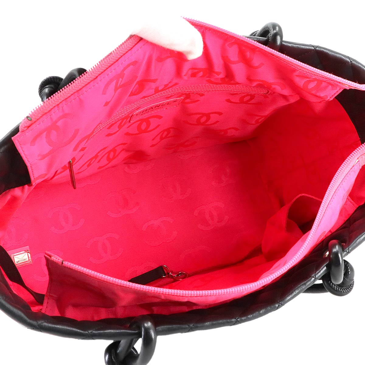 Cambon Line Large Tote Bag Leather Black White A25169 Purse