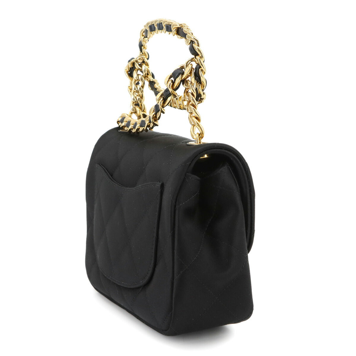 Chain Shoulder Bag Satin Black AS3748 Purse
