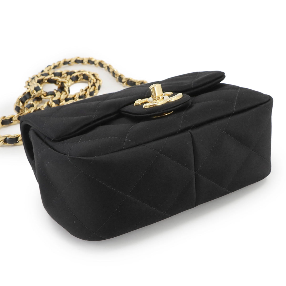 Chain Shoulder Bag Satin Black AS3748 Purse