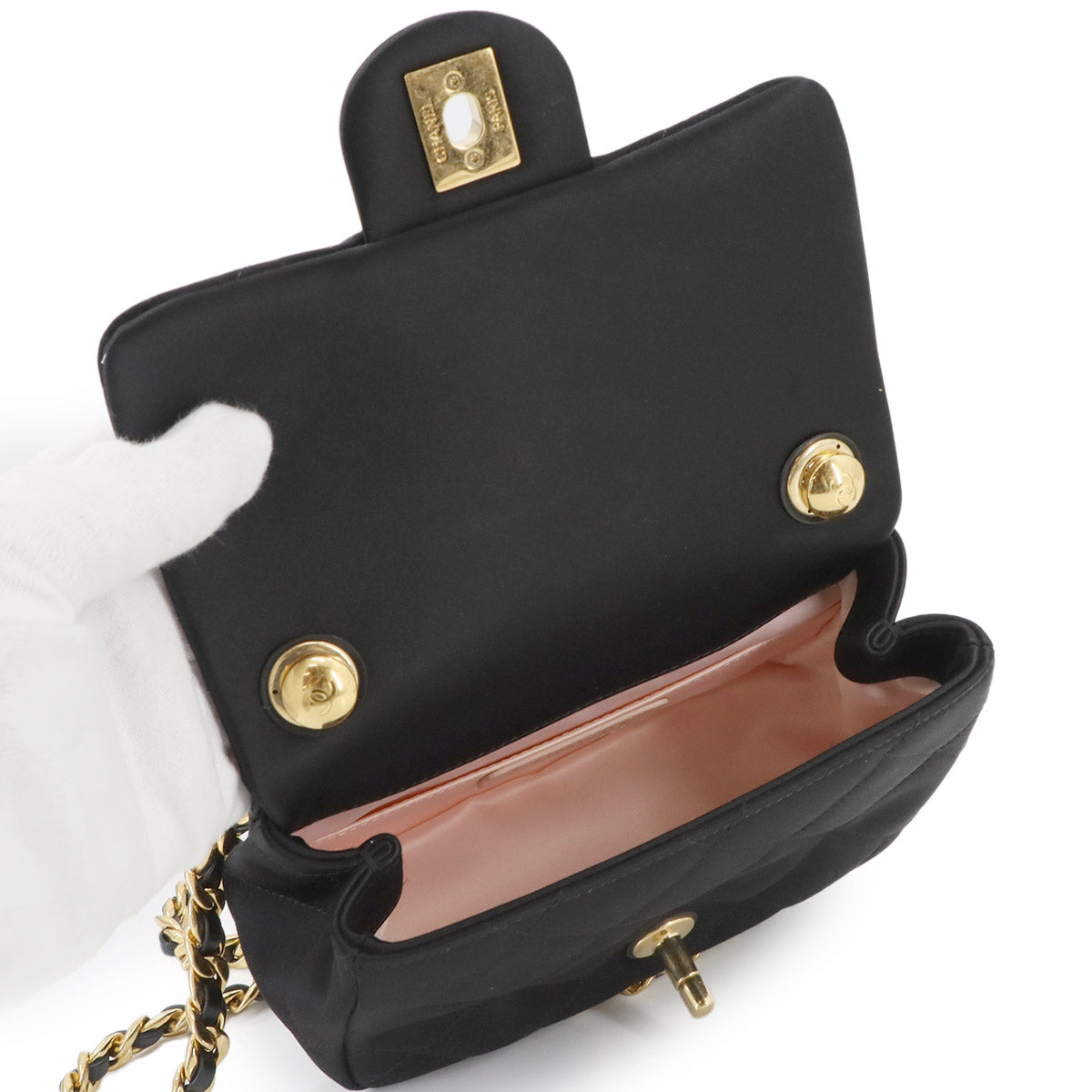 Chain Shoulder Bag Satin Black AS3748 Purse