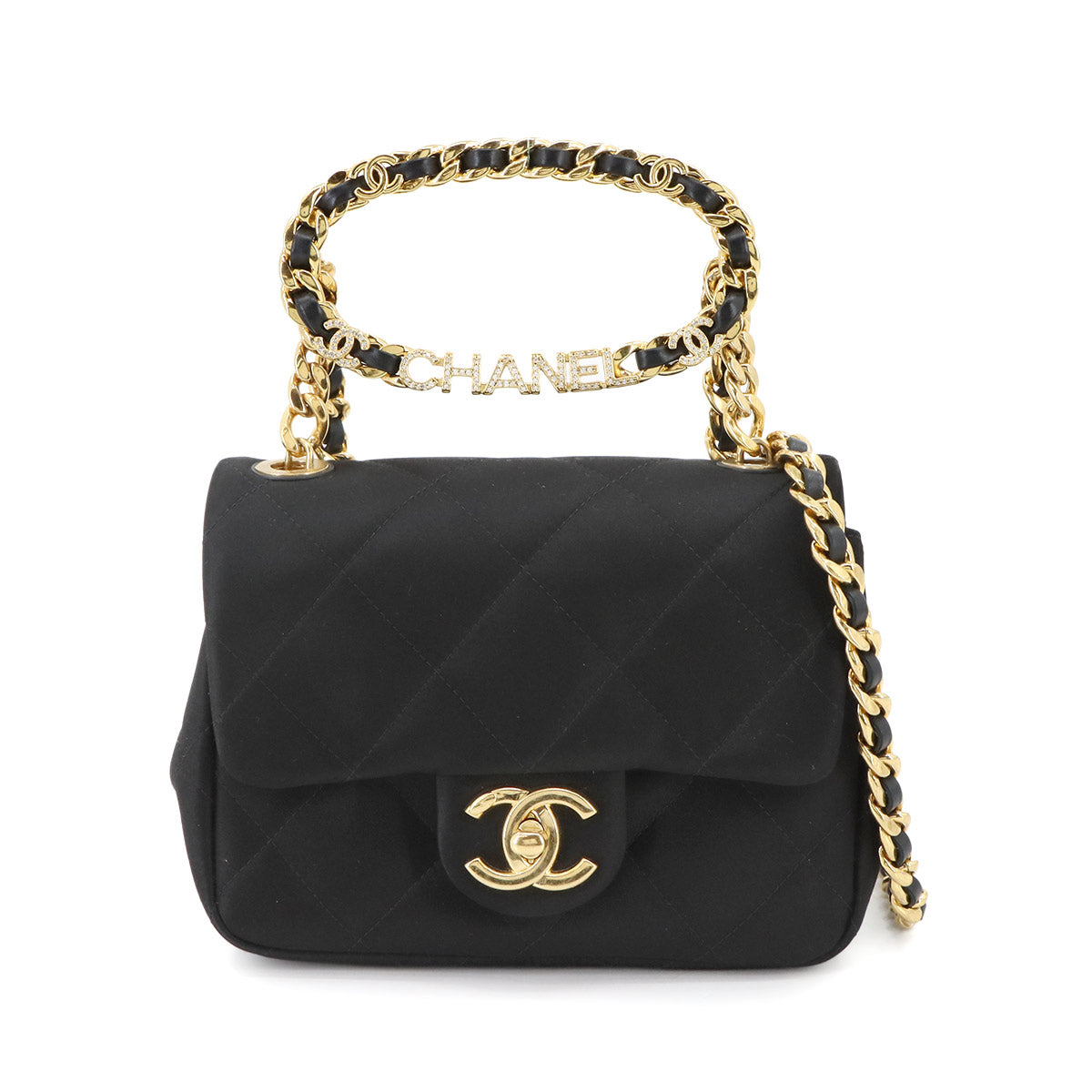 Chain Shoulder Bag Satin Black AS3748 Purse