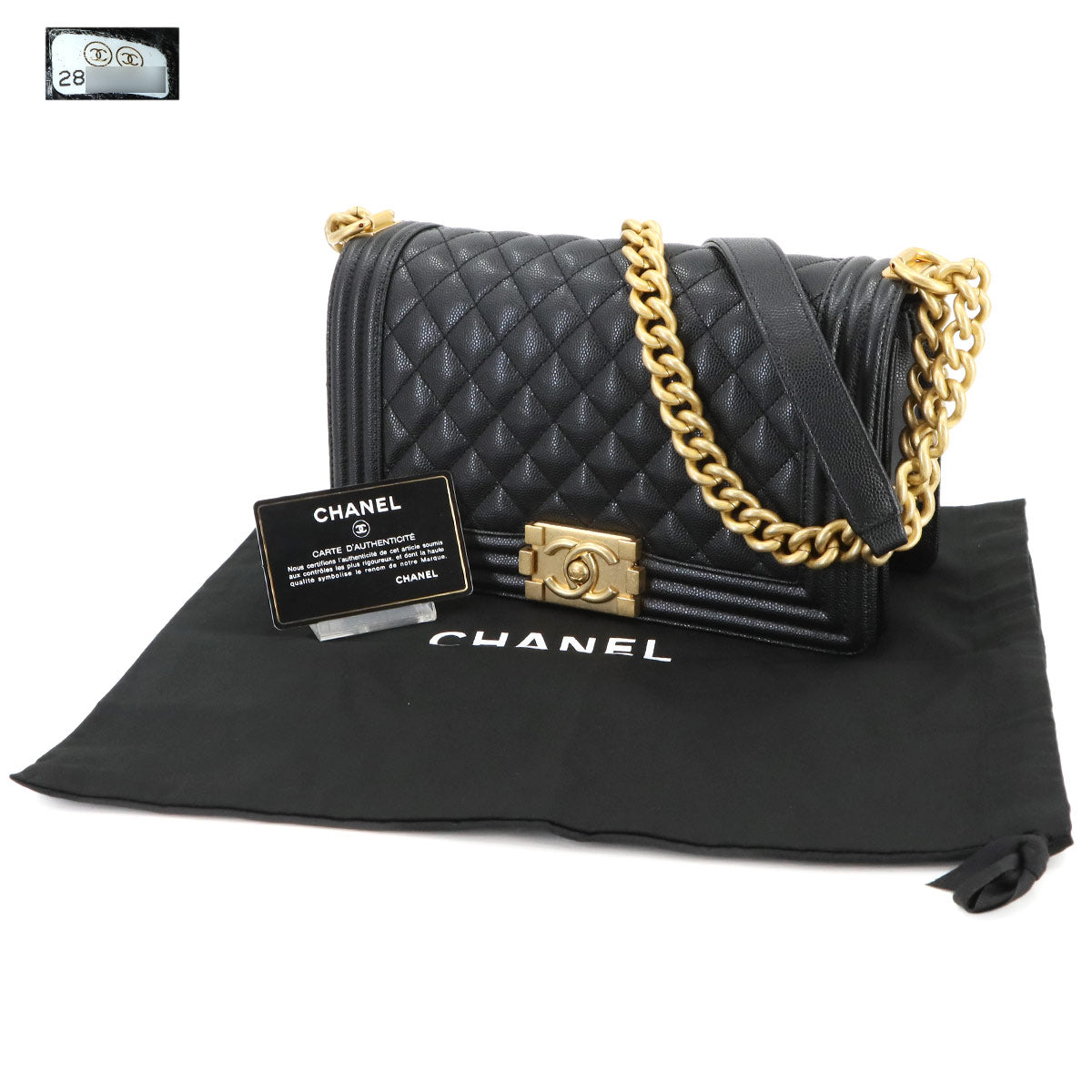 BOY CHANEL Chain Shoulder Bag Leather Black A67086 Purse