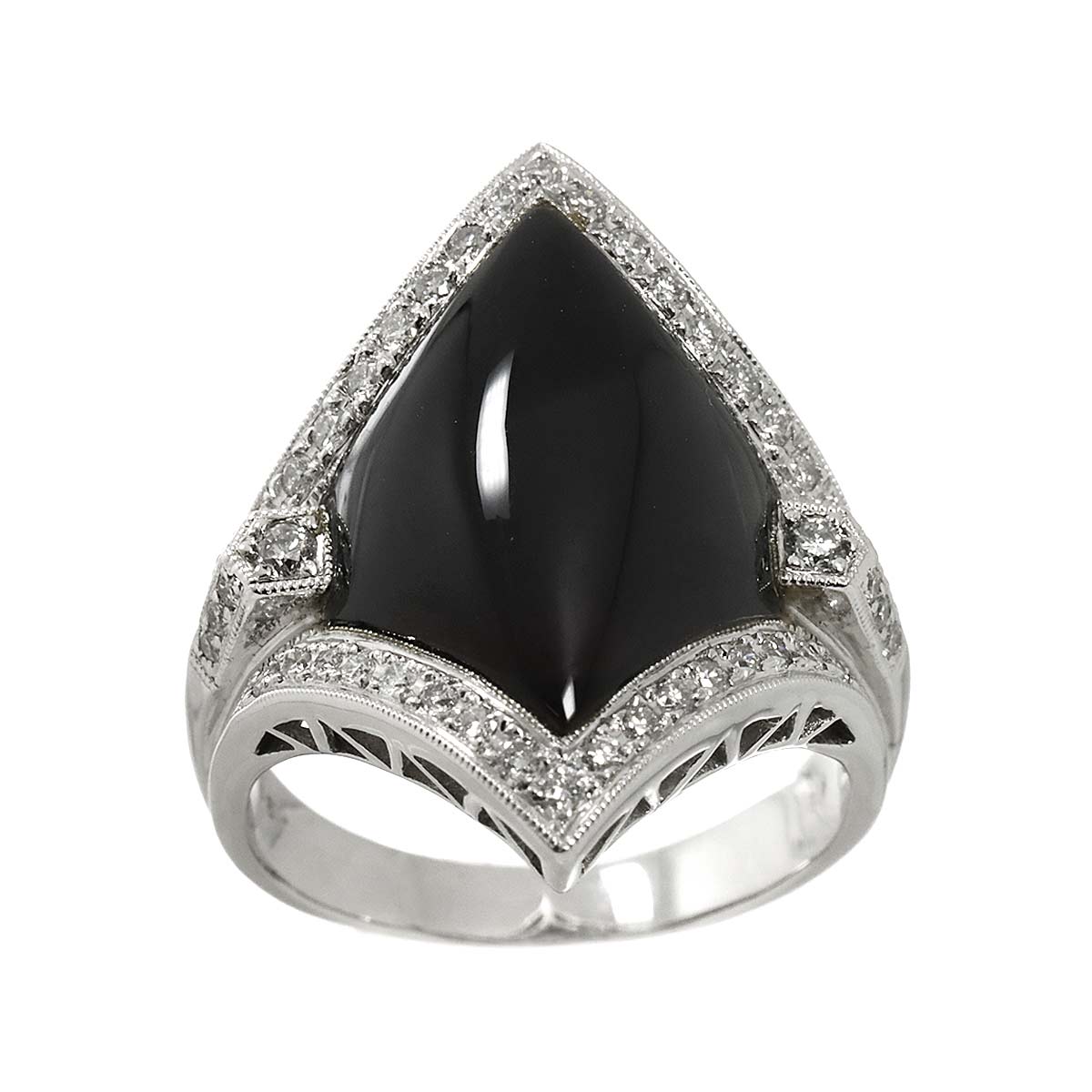 Black Chalcedony Diamond 0.57ct Ring 18K WG 750 Size7.75-8(US)