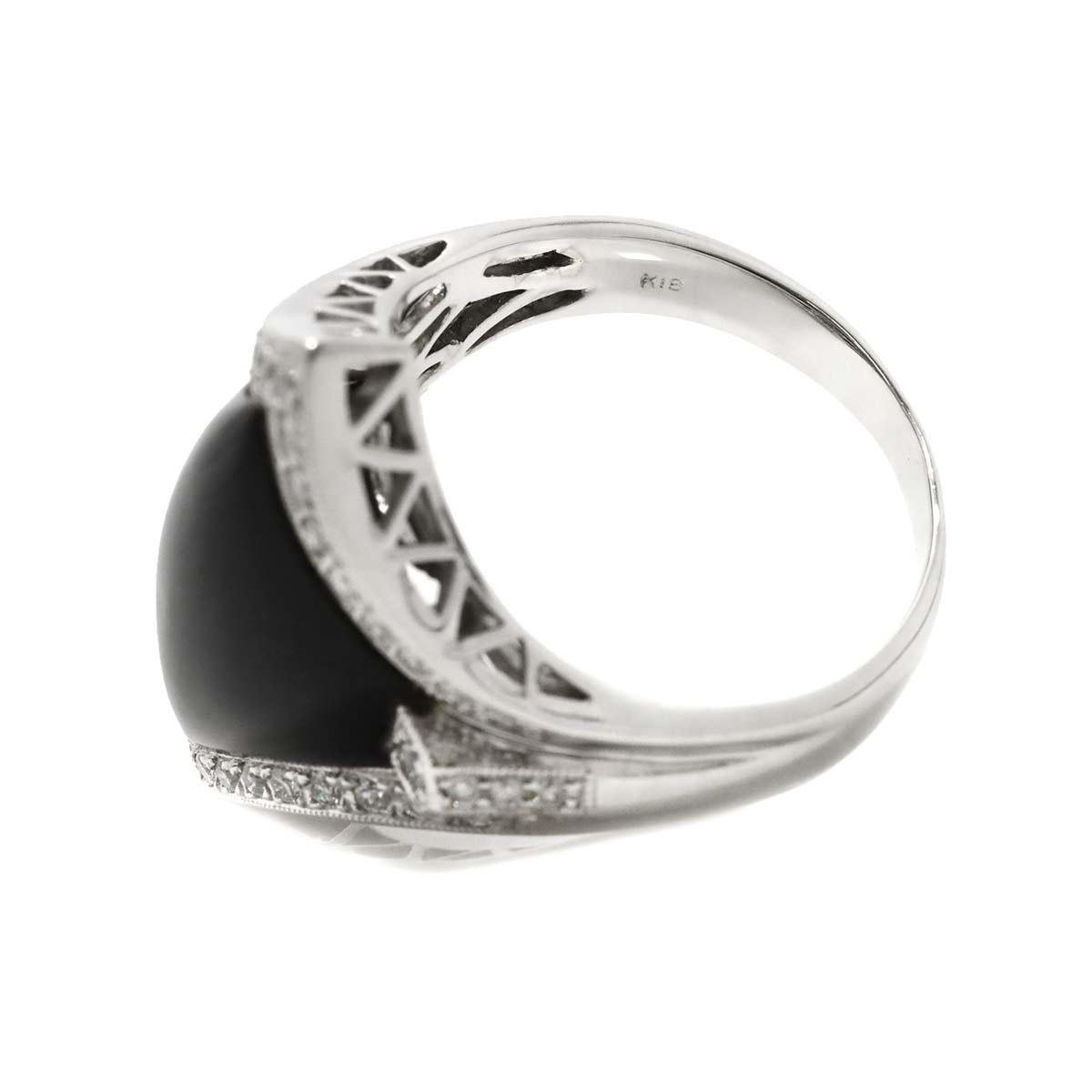 Onyx Diamond 0.57ct Ring 18K WG 750 Size7.75-8(US)