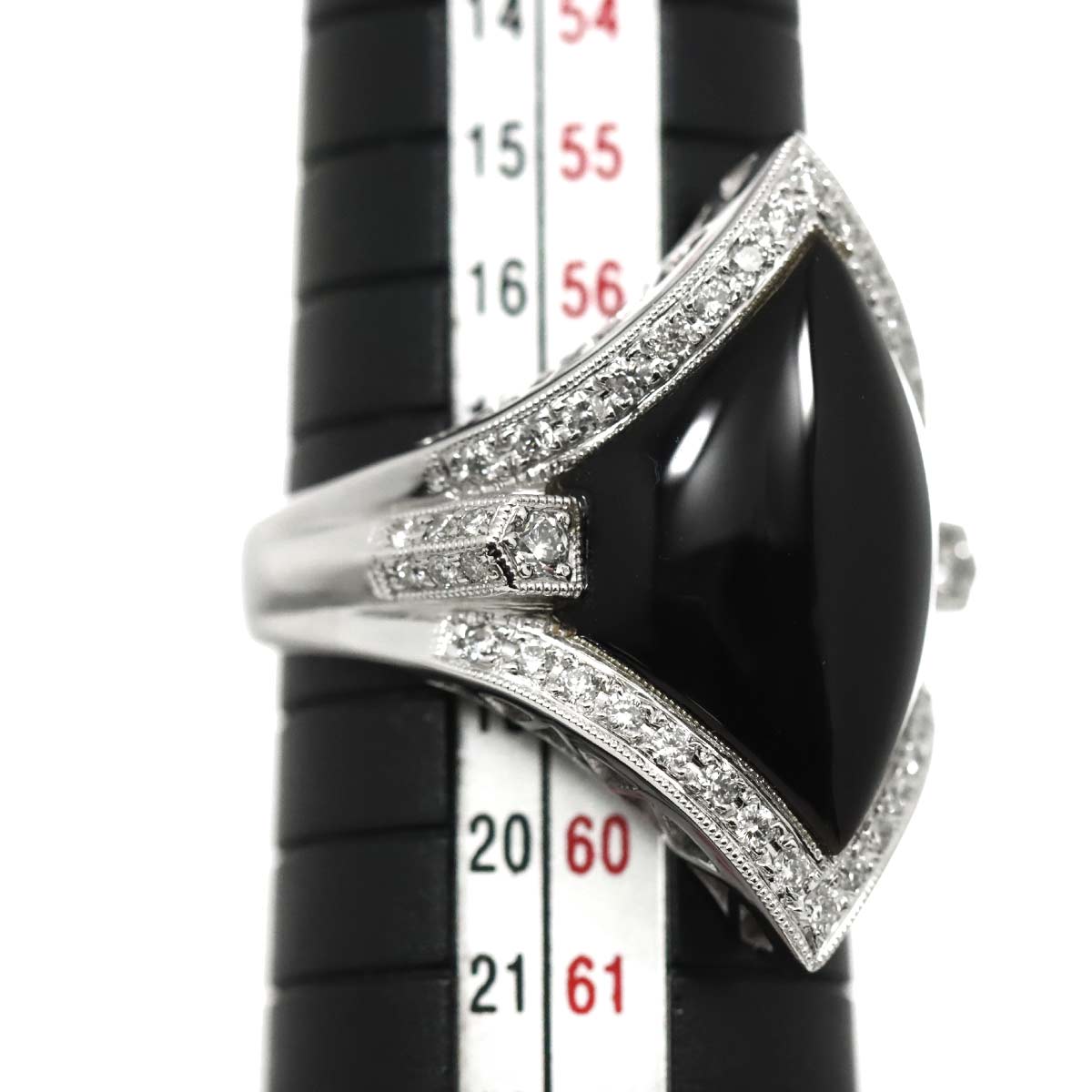 Black Chalcedony Diamond 0.57ct Ring 18K WG 750 Size7.75-8(US)