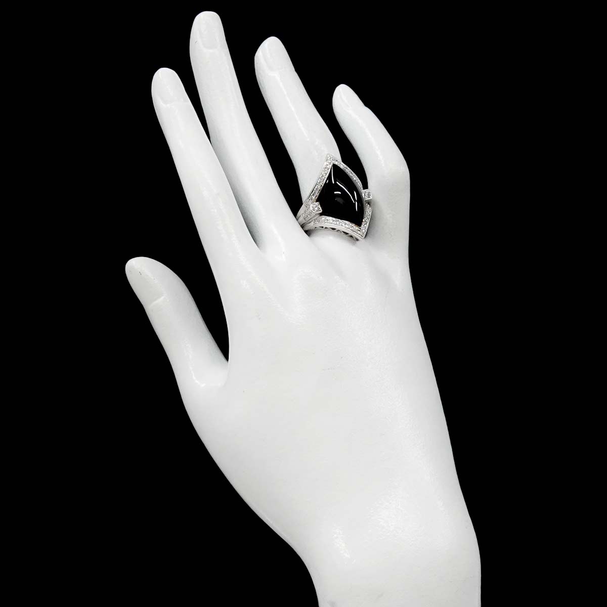 Onyx Diamond 0.57ct Ring 18K WG 750 Size7.75-8(US)