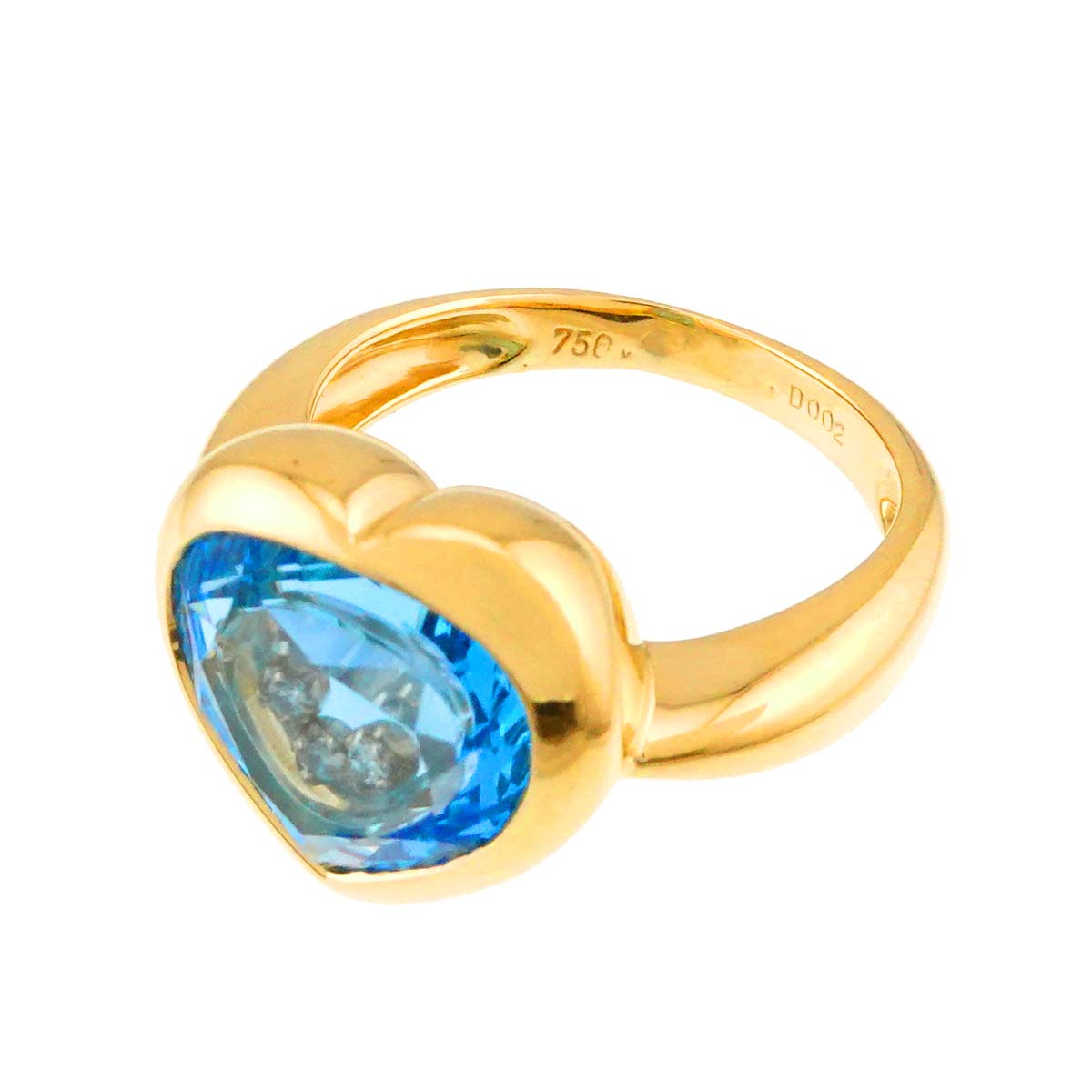 Blue Topaz Diamond 0.02ct Ring 18K YG 750 Size5.5-5.75(US)