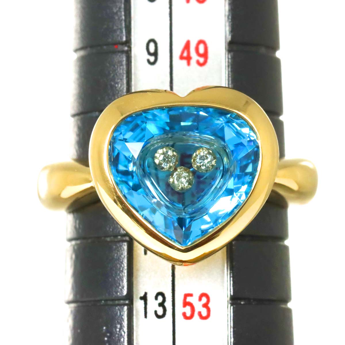 Blue Topaz Diamond 0.02ct Ring 18K YG 750 Size5.5-5.75(US)
